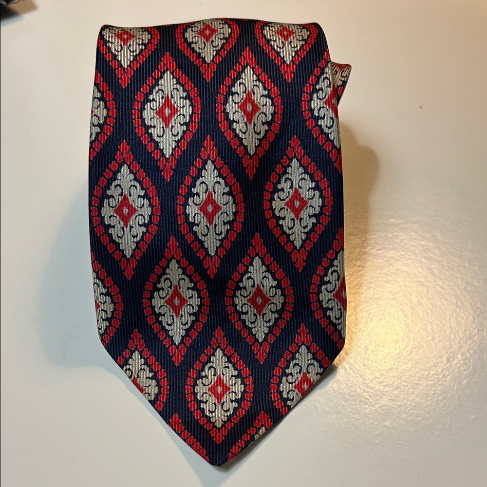 French men’s argence silk navy red cream tie retro vintage